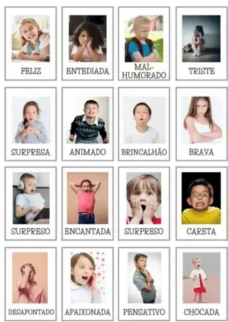 Cards de sentimentos e emoções para comunicação alternativa.