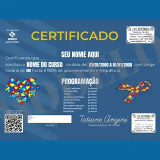 Certificado do curso online autismo para professores, pais e terapeutas.