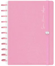 Caderno Solid Glitter Rosa personalizado com sistema de discos.