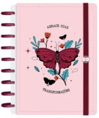 Caderno inteligente Butterfly Rosa Marsala com capa dura e sistema de discos.