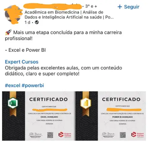 Aluno estudando Excel e Power BI online com acesso vitalício e material em PDF.