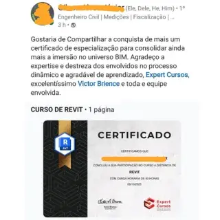 Certificado de conclusão da Formação Projetista da Expert Cursos